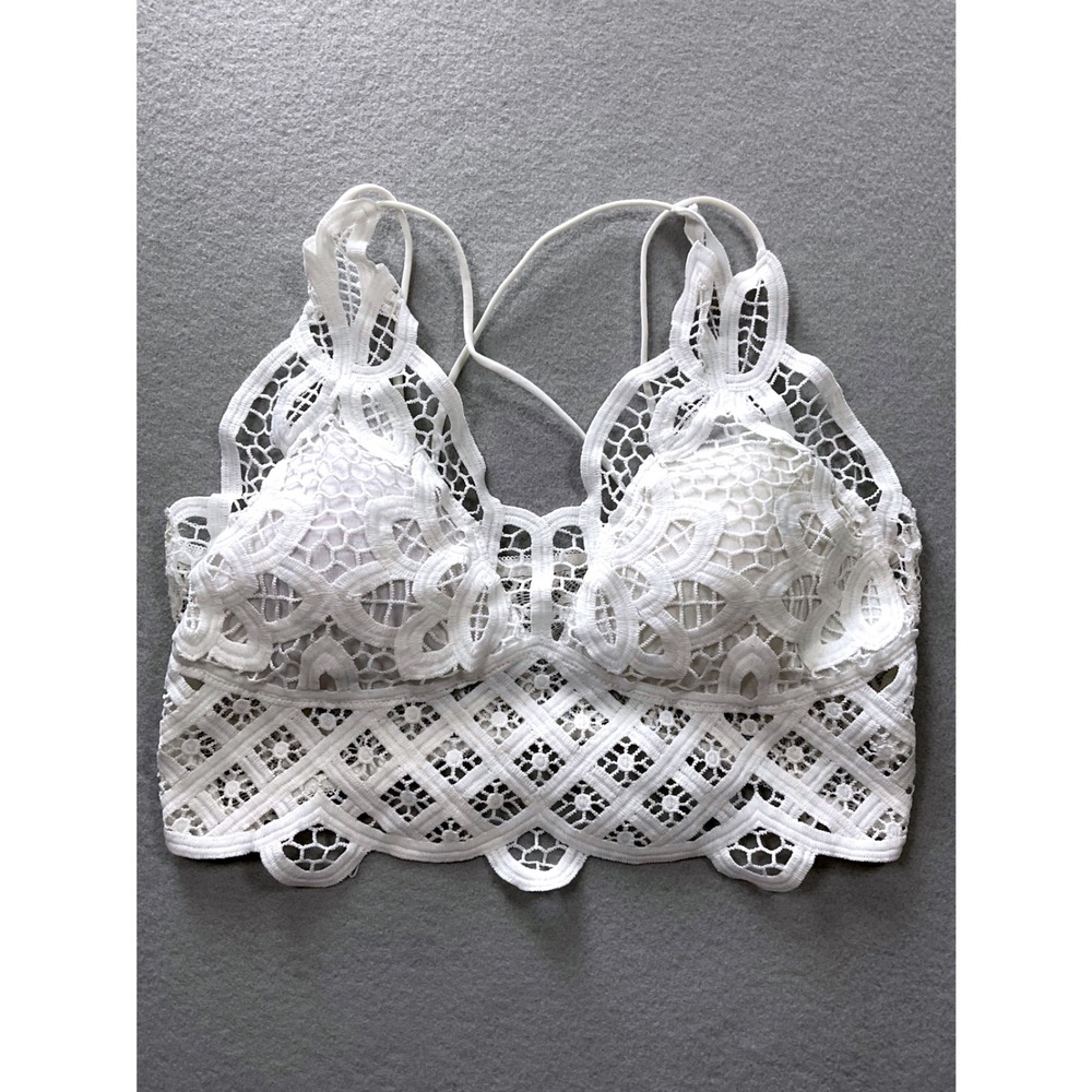 SHEIN White Crochet Lace Bralette Crop Top Boho Festival